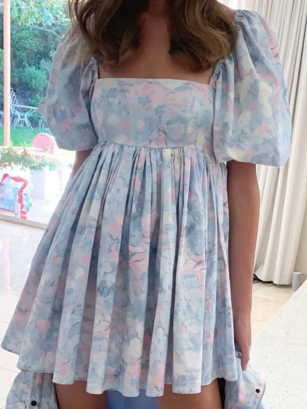 Selkie Cotton Monet Print Puff Dress -Size S 100% Cotton